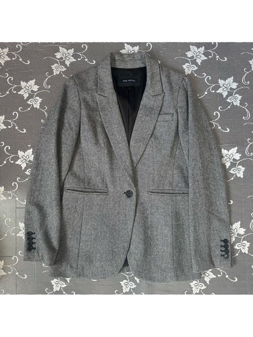Pink Tartan Grey Wool Blend Blazer Sz